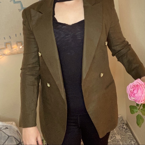 Olive Green Linen Blazer - Picture 5 of 6